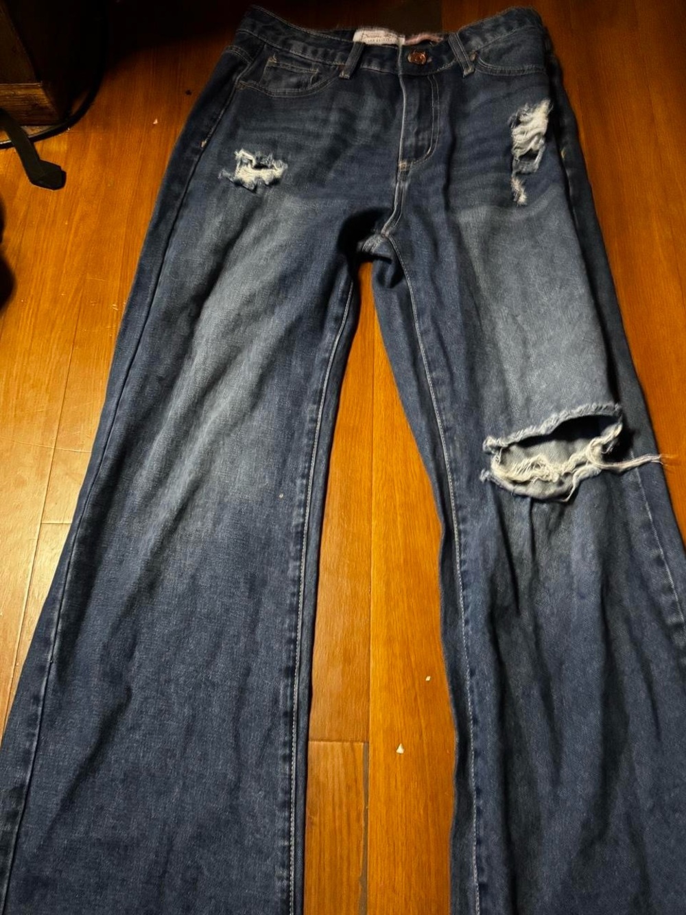 High-Rise Distressed Women's Jeans in Dark Blue
